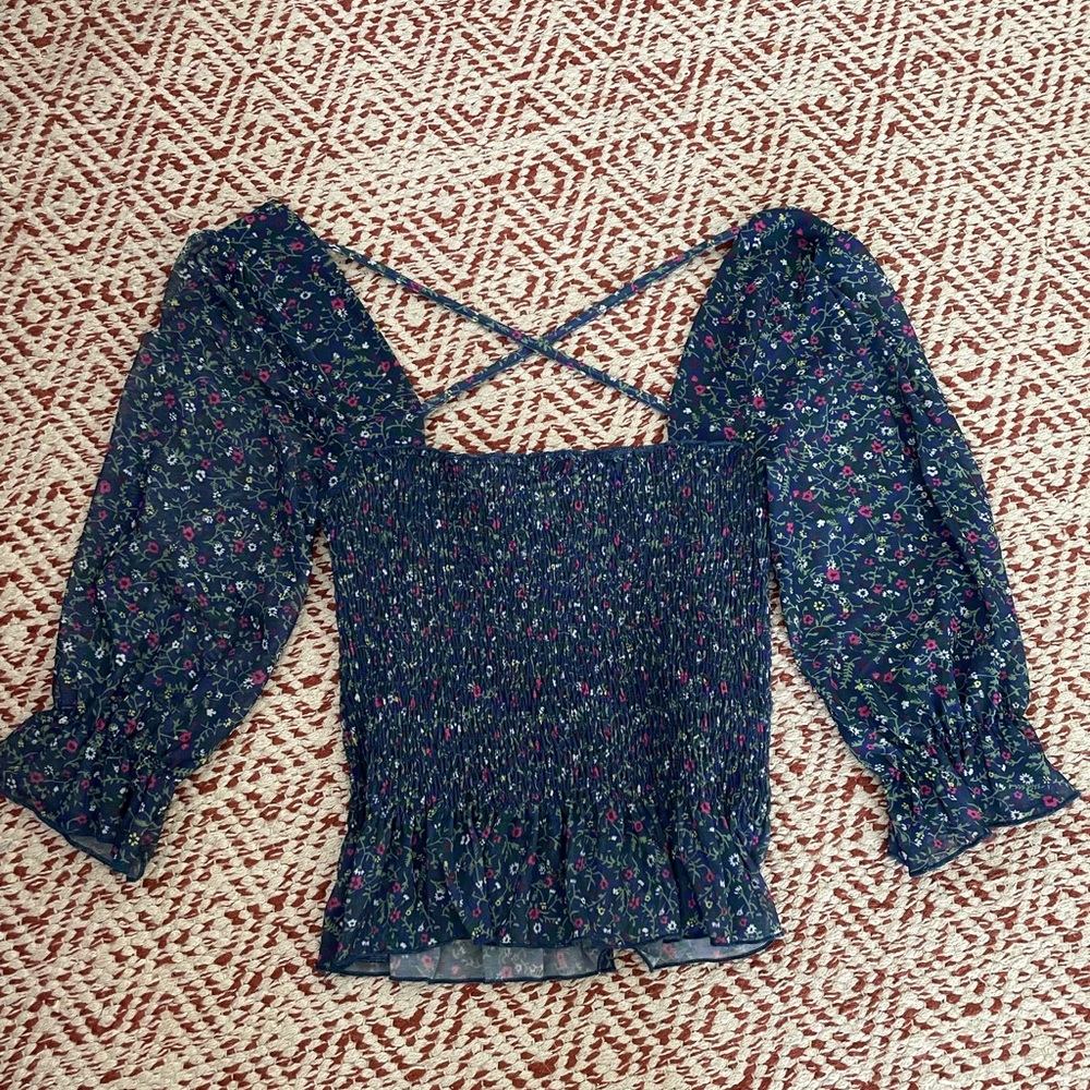 Topshop, quarter sleeve blouse, blue, size 6